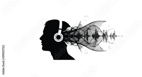 Music listening sound wave silhouette concept