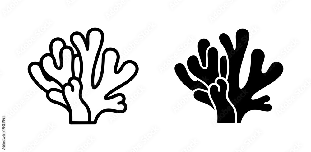 Obraz premium Coral reef outline and silhouette icon set