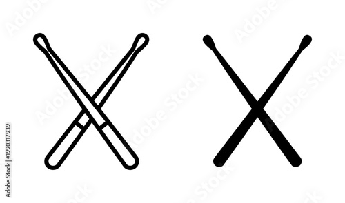 Crossed Drumsticks Icon Set in Outline and Solid Style