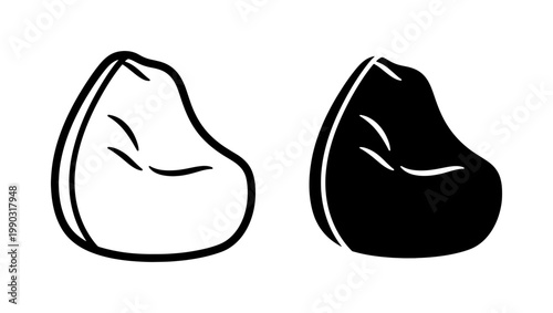 Bean bag chair icon set in black and white line art