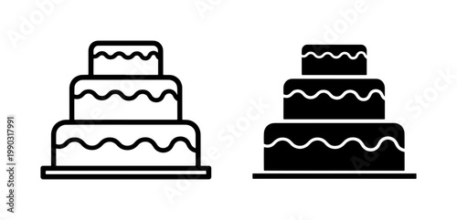 Tiered Wedding Cake Line and Silhouette Icon Set