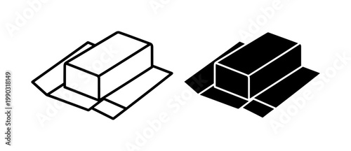 Isometric Butter Stick Icon Set in Outline and Solid Style