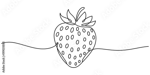 A minimalist continuous single line drawing of a ripe strawberry fruit on a plain white background Vector, illustration