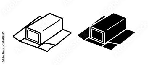 Isometric Butter Stick Icon Set in Linear and Solid Style
