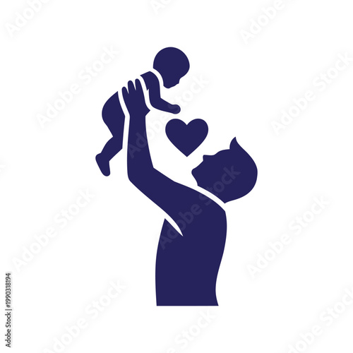 Father holding baby vector icon, family love silhouette, parent child relationship symbol