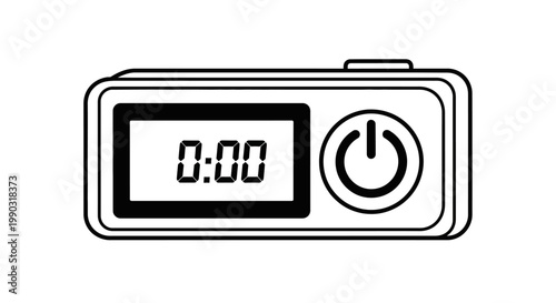 Digital Timer or Stopwatch Displaying Time with Power Button Icon, Isolated White Background