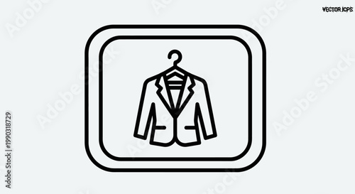 Professional Suit Jacket on Hanger Icon in Rounded Square Frame, Isolated White Background