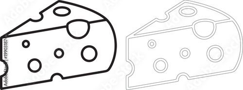 Two outline cheese wedge with holes food dairy