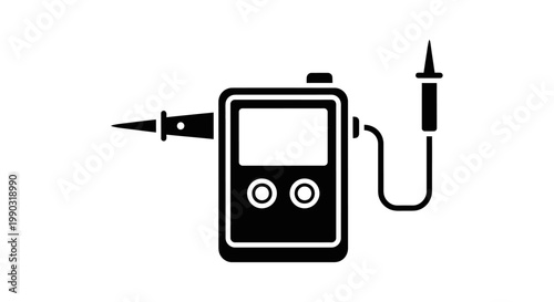 Minimalist Outline Icon of an Electronic Device with Cable and Probe on Isolated White Background