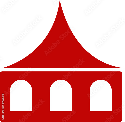 Event tent canopy pavilion icon in black red flat and line style vector illustration, camping shelter marquee gazebo awning symbol pack minimal outline design
