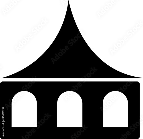 Event tent canopy pavilion icon in black red flat and line style vector illustration, camping shelter marquee gazebo awning symbol pack minimal outline design