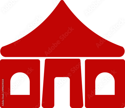 Event tent canopy pavilion icon in black red flat and line style vector illustration, camping shelter marquee gazebo awning symbol pack minimal outline design