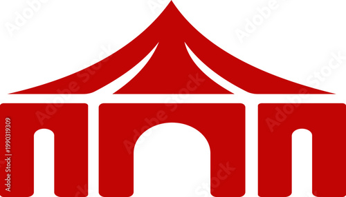 Event tent canopy pavilion icon in black red flat and line style vector illustration, camping shelter marquee gazebo awning symbol pack minimal outline design