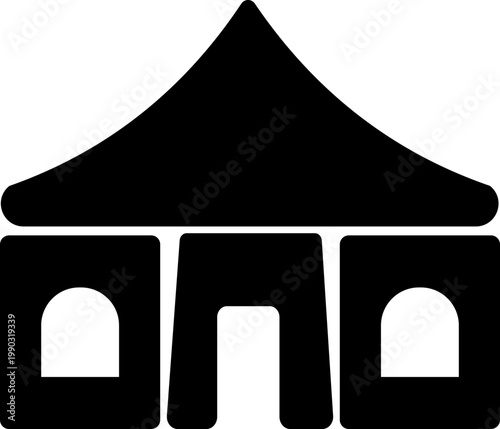 Event tent canopy pavilion icon in black red flat and line style vector illustration, camping shelter marquee gazebo awning symbol pack minimal outline design