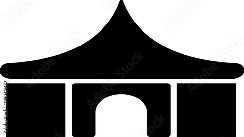 Event tent canopy pavilion icon in black red flat and line style vector illustration, camping shelter marquee gazebo awning symbol pack minimal outline design