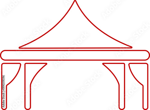 Event tent canopy pavilion icon in black red flat and line style vector illustration, camping shelter marquee gazebo awning symbol pack minimal outline design