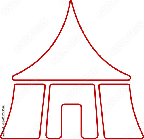 Event tent canopy pavilion icon in black red flat and line style vector illustration, camping shelter marquee gazebo awning symbol pack minimal outline design