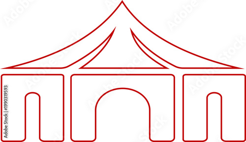 Event tent canopy pavilion icon in black red flat and line style vector illustration, camping shelter marquee gazebo awning symbol pack minimal outline design