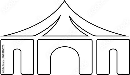 Event tent canopy pavilion icon in black red flat and line style vector illustration, camping shelter marquee gazebo awning symbol pack minimal outline design