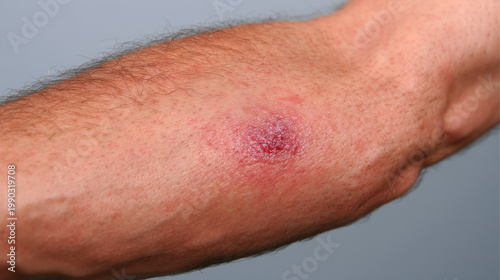 Skin rash on arm, red irritated spot