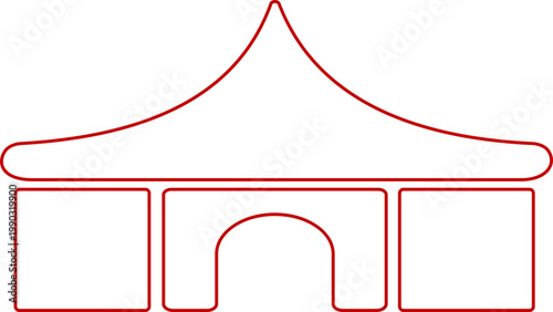 Event tent canopy pavilion icon in black red flat and line style vector illustration, camping shelter marquee gazebo awning symbol pack minimal outline design