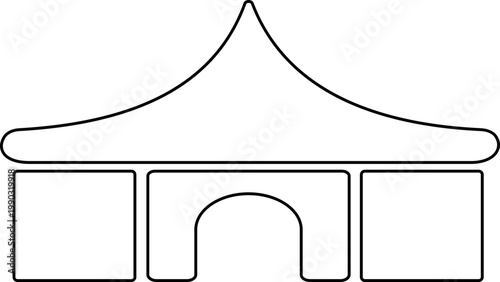 Event tent canopy pavilion icon in black red flat and line style vector illustration, camping shelter marquee gazebo awning symbol pack minimal outline design