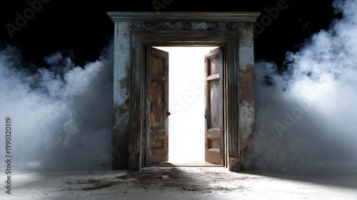 Mystic open door with smoke and bright light
