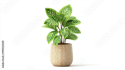 Potted green houseplant on white background