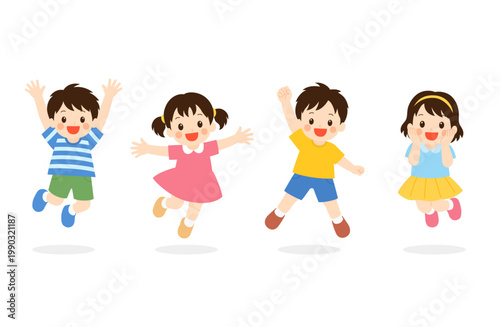 元気にジャンプする笑顔の子どもたち