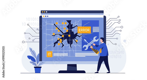 Man fixing computer screen.