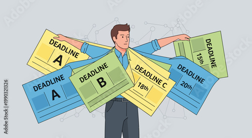 Man Holding Multiple Deadline Papers.