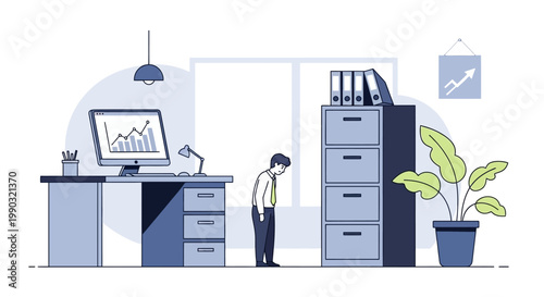 Man in office with desk.