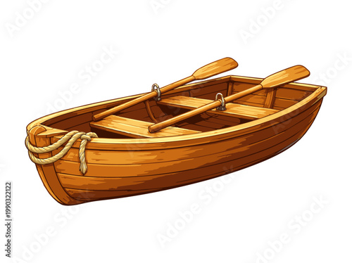 Wooden Rowboat with Oars Cartoon