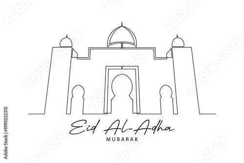 Mosque Gate Illustration For Eid Celebration. Eid Al adha Concept. Single line draw design .Vector Icon graphic illustration