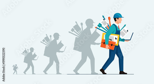 Man carrying many tools.