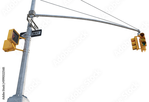 Fotografía 3D render of a full NYC traffic light pole with yellow caution light active
