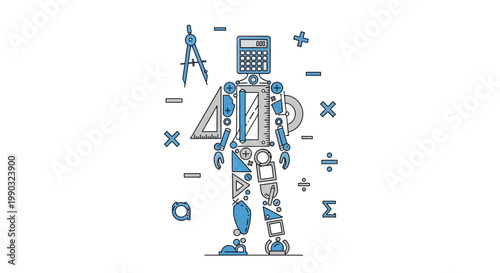 Robot with math symbols around.