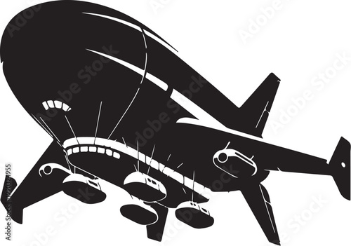 Black airship, zeppelin icon, vector blimp, aircraft symbol