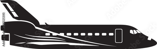 Airplane, black silhouette, commercial jet, vector illustration, transportation icon