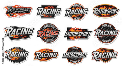 Collection of racing and motorsport logos and emblems.