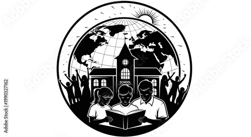 Students Reading Outside School Building.