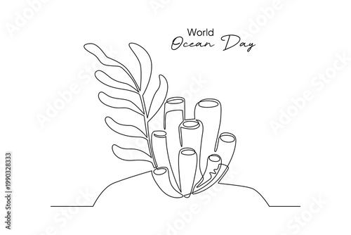 Coral Reef Illustration World Ocean Day. World Ocean day Concept. Single line draw design .Vector Icon graphic illustration
