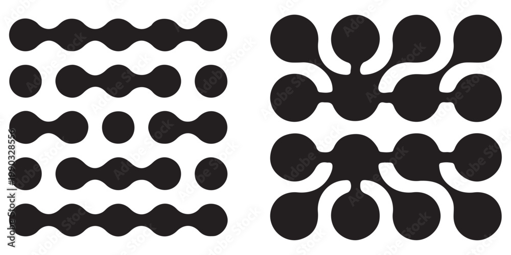 Fototapeta premium Set black metaballs isolated on a transparent background. Modern contemporary geometric shapes and elements. Metaball pattern. Liquid drops or morph shapes background. EPS 10.