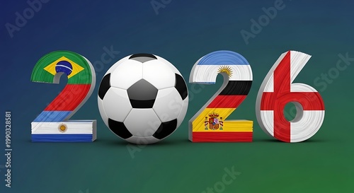 A soccer ball with the flags of brazil, argentina, spain, and england