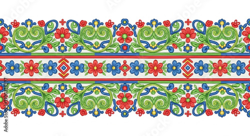 Traditional Ukrainian folk embroidery pattern border design.