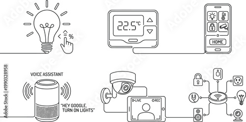 A smart home system with various devices and gadgets for automation and control AI, eps, png, jpg. transparent background.