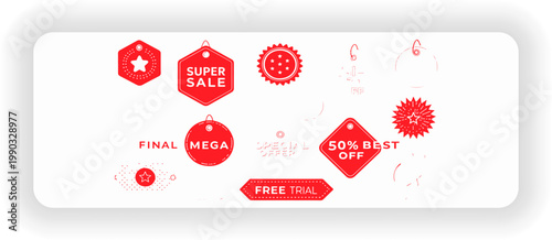 Red Sale Tags Collection with Discount Labels and Promotional Stickers

