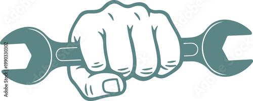 Hand Holding Wrench Icon in Teal Monochrome Style – Vector Illustration with Transparent Background for Repair, Maintenance, and Engineering Themes