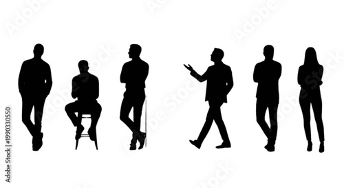 Group of silhouetted people engaging in different casual activities. isolated on transparent background, Vector