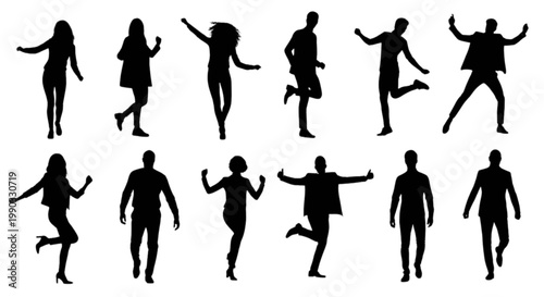 Dynamic sequence of a person performing various dance moves in mid-air isolated on transparent background, Vector